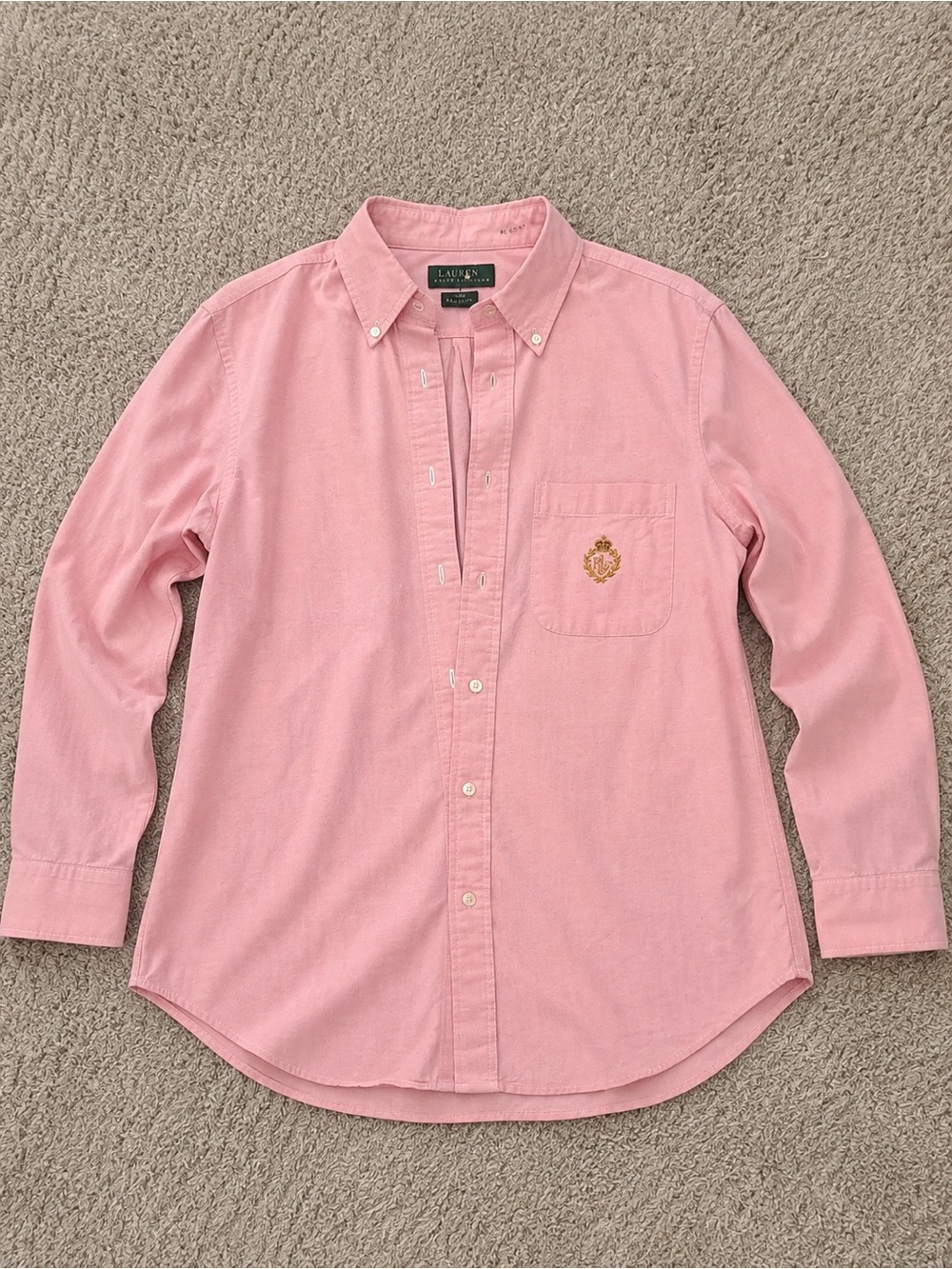 Lauren Ralph Lauren Light Pink Button-Down Oxford Shirt with Embroidered Crest